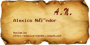 Alexics Nándor névjegykártya